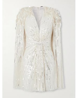 Jenny Packham Lady Love Sequined Tulle Mini Dress - White