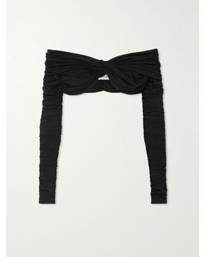 Monot Off-The-Shoulder Cropped Twisted Ruched Stretch-Jersey Top - Black