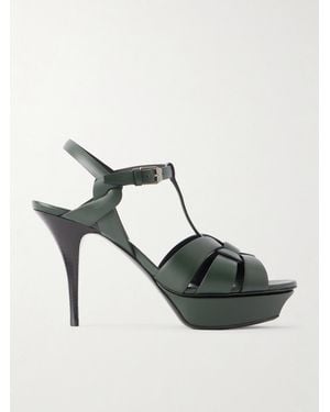 Saint Laurent Tribute Woven Patent-Leather Platform Sandals - Green