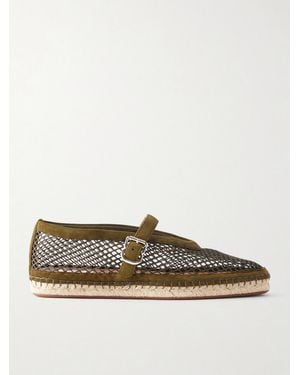 Alaïa Suede-Trimmed Mesh Espadrilles - Green