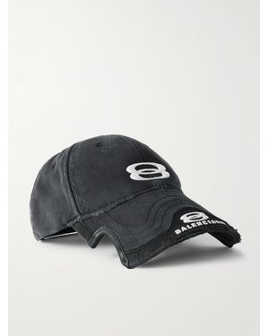 Balenciaga Double Unity Distressed Embroidered Cotton-Drill Baseball Cap - Black