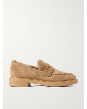 Gianvito Rossi Harris 20 Shearling-Lined Suede Loafers - Natural