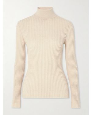 The Elder Statesman Ribbed Cashmere Turtleneck Sweater - Natural