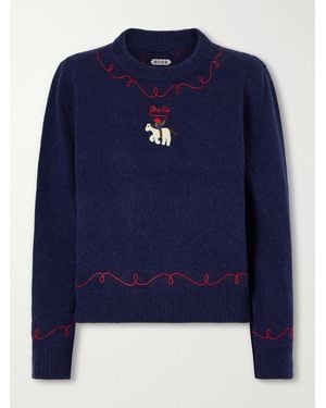 Bode Cowboy Embroidered Appliquéd Alpaca And Merino Wool-Blend Sweater - Blue