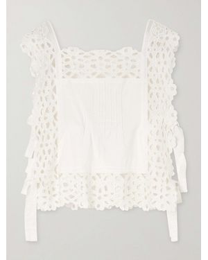 Sea Leila Bow-Embellished Broderie Anglaise-Trimmed Cotton Top - Natural