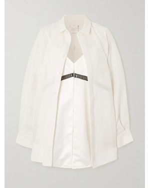 Sacai Layered Embroidered Silk And Cotton-Blend Mini Dress - Natural