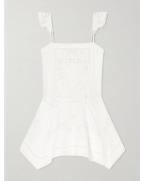 Self-Portrait Asymmetric Embroidered Linen And Cotton-Blend Midi Dress - White