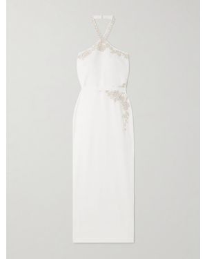 Miss Sohee Ara Embellished Crepe Halterneck Gown - White