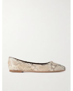 Chloé Marcie Embellished Snake-Print Leather Ballet Flats - Natural
