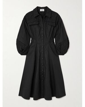 Charo Ruiz Dubya Cloqué-Trimmed Ramie-Blend Midi Shirt Dress - Black