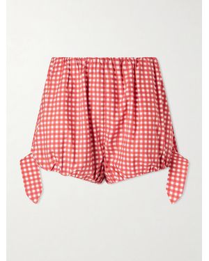 Posse Rosie Tie-Detailed Checked Cotton-Poplin Shorts - Red