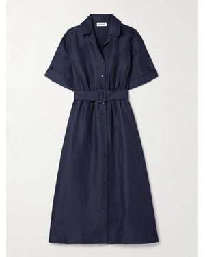 Rosie Assoulin Jane Belted Woven Midi Shirt Dress - Blue