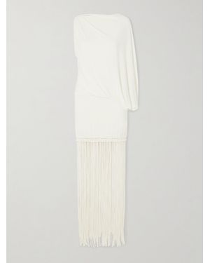 Faithfull the Brand Colmar One-Sleeve Fringed Draped Stretch-Jersey Dress - White