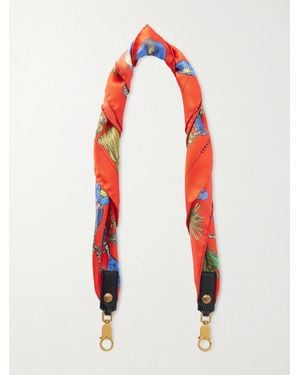 Versace Medusa-Embellished Leather-Trimmed Printed Silk-Twill Bag Strap - Red