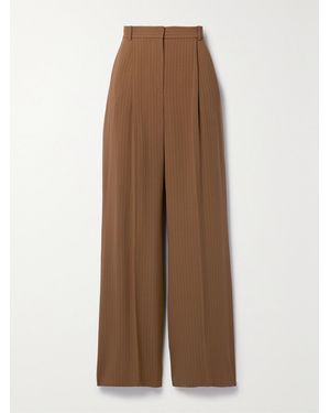 Loro Piana Jail Pleated Pinstriped Silk-Blend Georgette Wide-Leg Pants - Brown