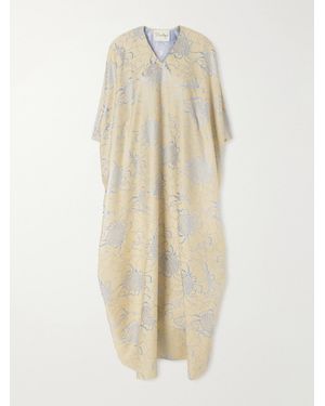 ‎Dima Ayad Floral-Embroidered Woven Kaftan - Weiß