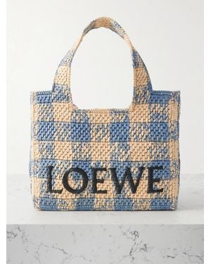 Loewe Sac À Main En Raphia À Broderie Et À Carreaux X Paula's Ibiza - Bleu