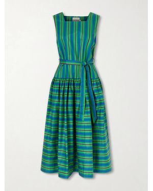 ALÉMAIS Margo Belted Striped Organic Cotton-Poplin Midi Dress - Green