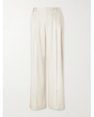 FRAME Avenue Pleated Striped Woven Wide-Leg Trousers - White