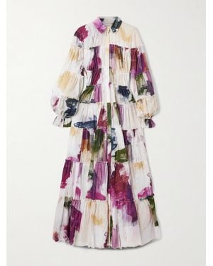 Aje. Cait Open-Back Tiered Printed Cotton Maxi Dress - Pink