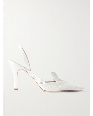 Danielle Frankel Coco Satin And Painted Tulle Slingback Pumps - Natural