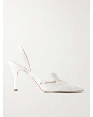 Danielle Frankel Coco Satin And Painted Tulle Slingback Court Shoes - Natural