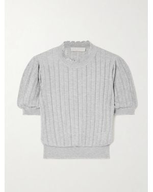 Ulla Johnson Gemma Crochet-Trimmed Pointelle-Knit Jumper - Grey