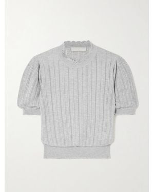 Ulla Johnson Pull À Manches Courtes En Mailles Pointelle À Finitions En Crochet Gemma - Gris