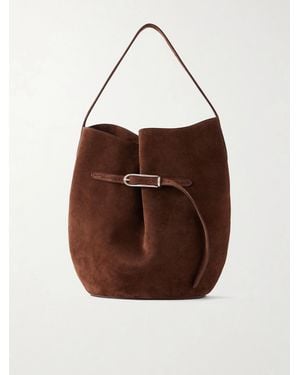 Liffner Buckled Large Suede Shoulder Bag - Brown