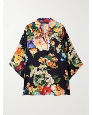 Dolce & Gabbana Hemd Aus Charmeuse Aus Einer Seidenmischung Mit Blumenmuster - Grau