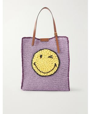 Anya Hindmarch Wink Leather-Trimmed Raffia Tote - Pink