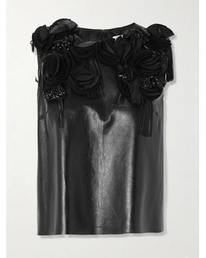 Ulla Johnson Marlowe Floral-Appliquéd Leather Top - Black