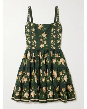 Agua Bendita Granadilla Minikleid Aus Einer Baumwollmischung Mit Blumenprint Und Teilungsnähten - Grün