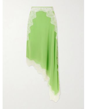 Christopher Esber Verve Asymmetric Lace-Trimmed Silk Midi Skirt - Green