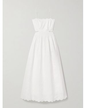 Zimmermann Rhiannon Cutout Pleated Scalloped Linen-Voile Midi Dress - White