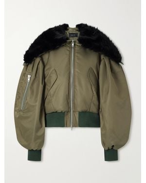 Simone Rocha Hooded Cropped Plush-Trimmed Shell Bomber Jacket - Green