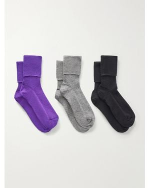 Johnstons of Elgin Set Of Three Ribbed Cashmere-Blend Socks - Blue