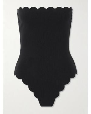 Marysia Swim Chesapeake Reversible Strapless Scalloped Stretch-Crepe Swimsuit - Black