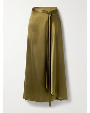 Adam Lippes Bruna Wrap-Effect Belted Silk-Charmeuse Midi Skirt - Green