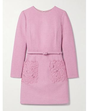 Oscar de la Renta Minikleid Aus Bouclé-Tweed Aus Einer Baumwollmischung Mit Stickereien Und Gürtel - Pink
