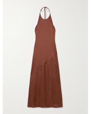 St. Agni Silk Satin-Twill Halterneck Maxi Dress - Brown