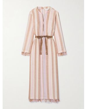 Zimmermann Lucky Belted Tasseled Striped Voile Midi Dress - Pink