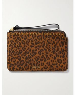 Isabel Marant Studded Leopard-Print Leather Pouch - Brown