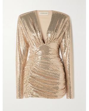 Alexandre Vauthier Asymmetric Gathered Sequined Stretch-Jersey Mini Dress - Natural