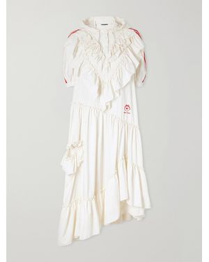 Simone Rocha Adidas Originals Logo-Embroidered Asymmetric Ruffled Jersey Hooded Midi Dress - White