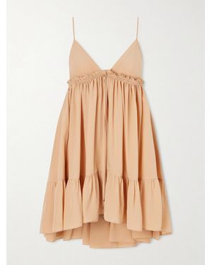 Chloé Tiered Silk-Crepe Mini Dress - Natural
