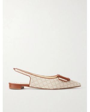 Manolo Blahnik Maylurabi Buckle-Detailed Leather-Trimmed Woven Slingback Pumps - Natural