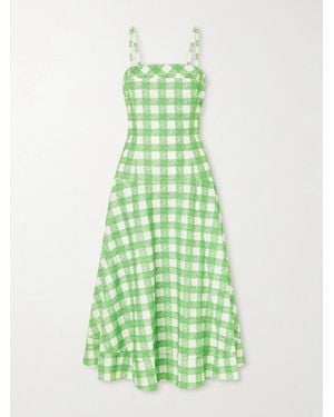 Rosie Assoulin Drope Me A Note Checked Cotton Midi Dress - Green