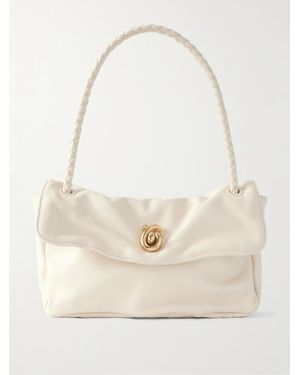 Bottega Veneta Embellished Intrecciato-Trimmed Leather Shoulder Bag - Natural