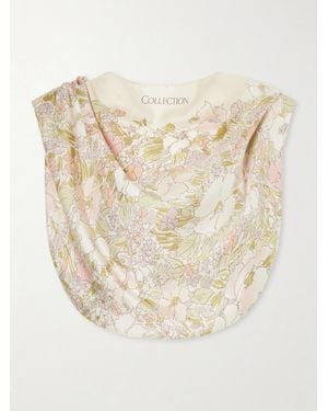Calvin Klein Floral-Print Silk Cropped Tank - Natural